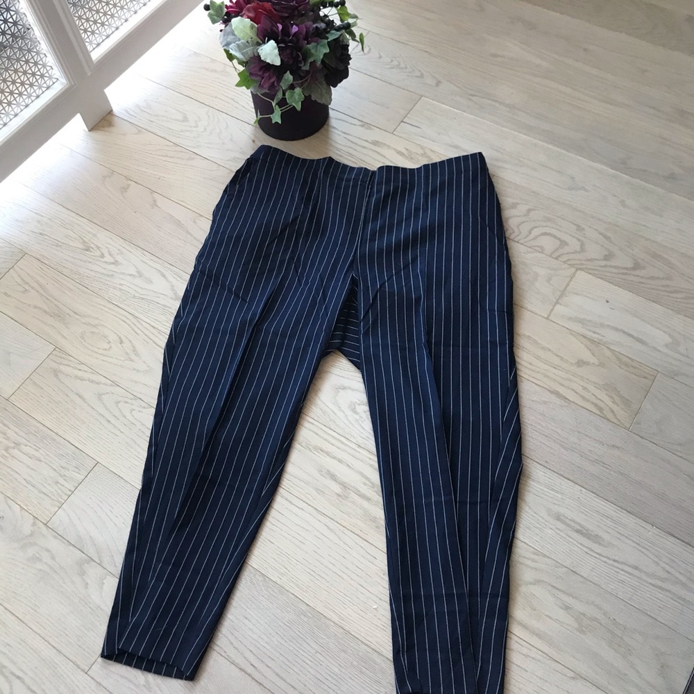 Ellos Plus Size pull-on pinstripe navy pants